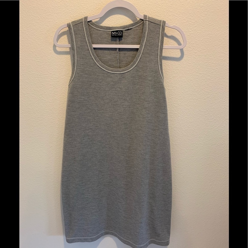 NY&Co Light Gray Tank MIDI with white stick trim